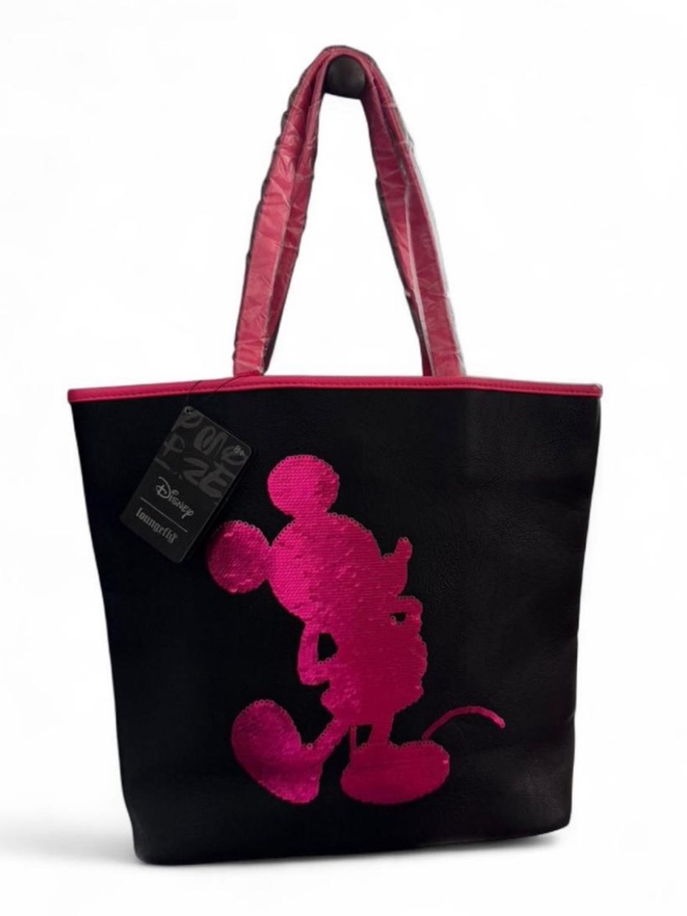 BNWT Disneyland Mickey sequin Loungefly tote bag pink and black - Picture 3 of 6